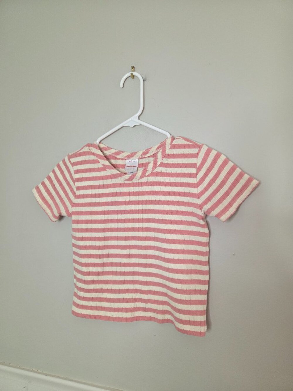 HANNA ANDERSSON Pink White Stripe Pointelle Baby Doll Tee